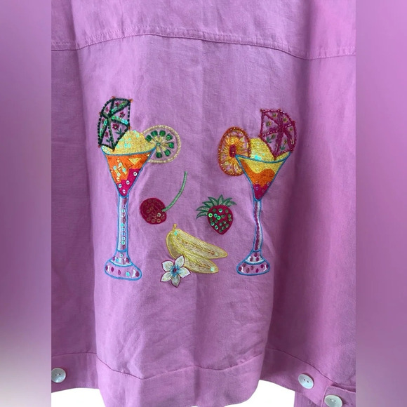 Pink linen embroidered sequined jacket - Picture 4 of 6